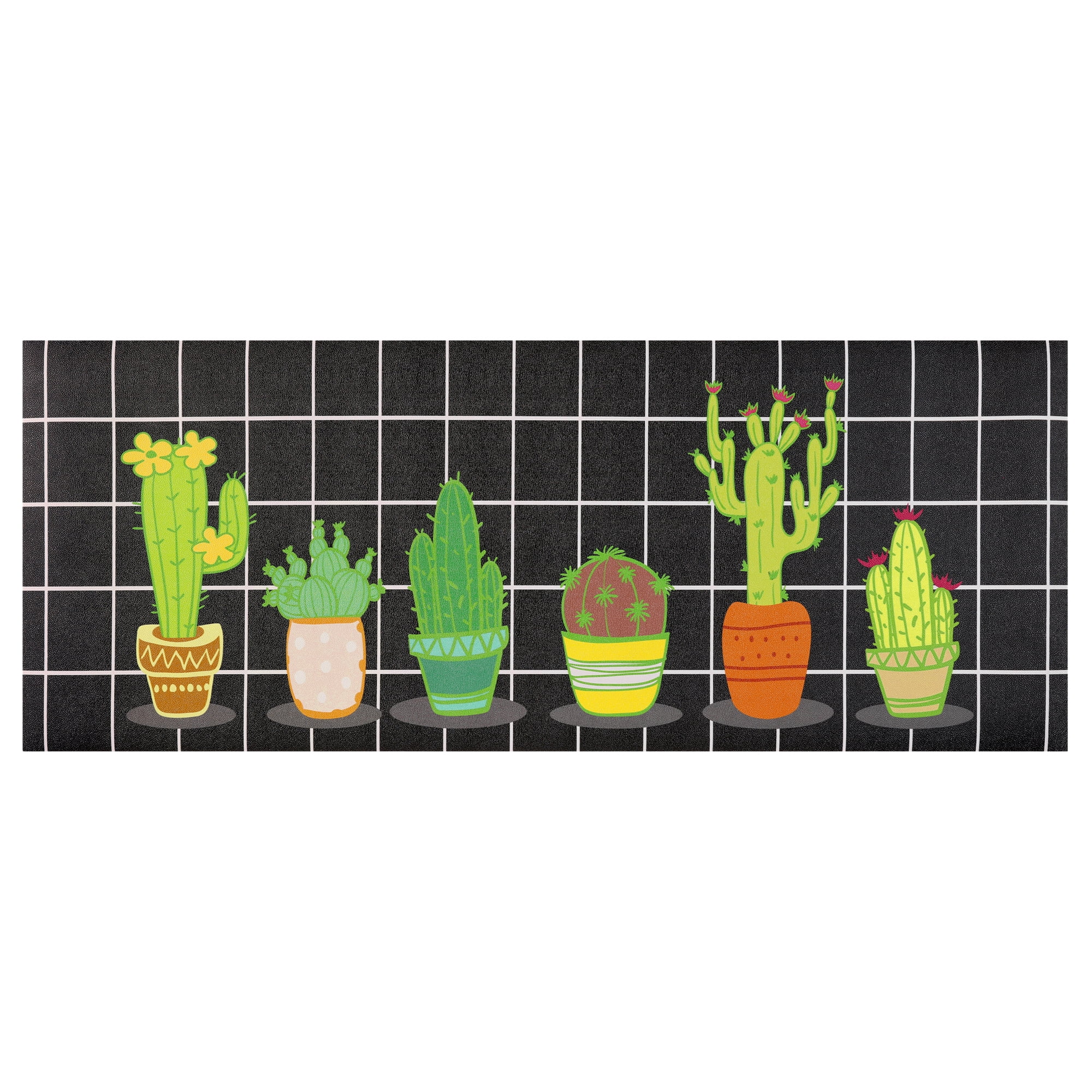 Unique Bargains Cactus Kitchen Rug Summer Farmhouse Decorations Black Pattern Runner Rugs Black 20" x 48"