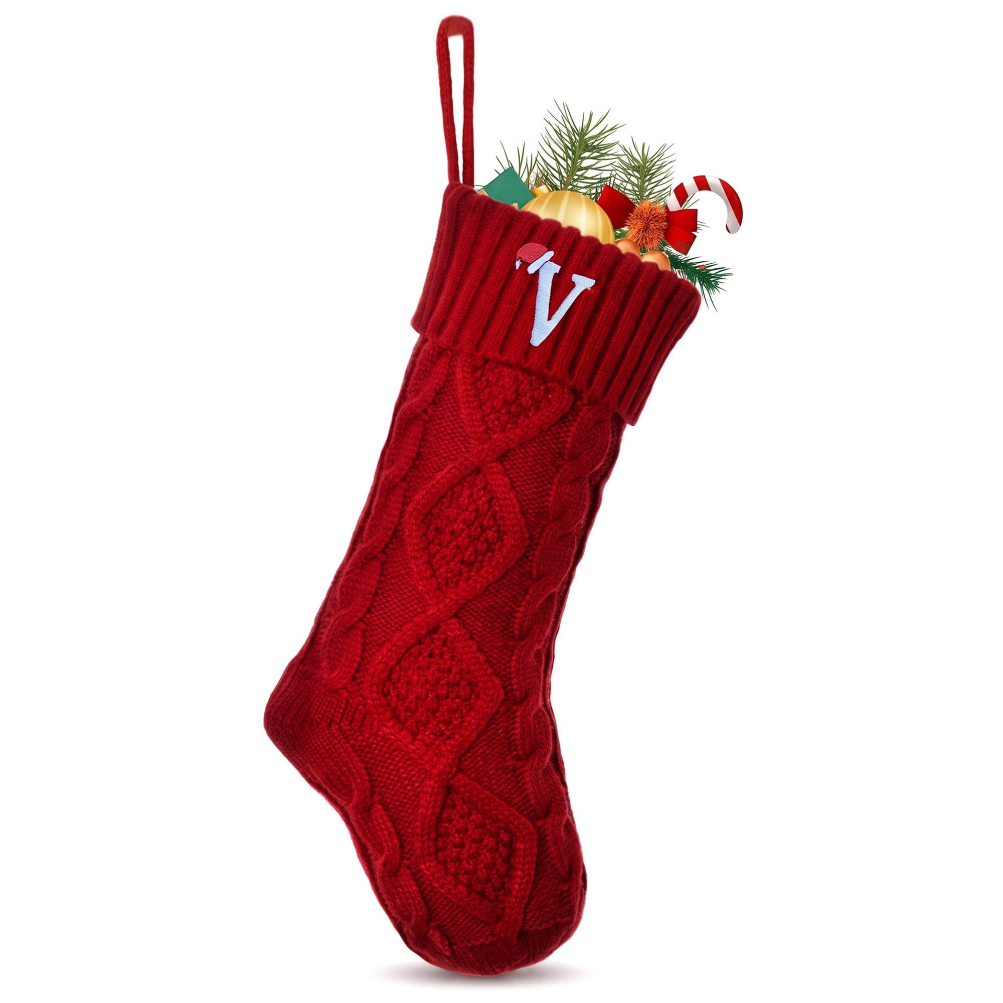 Unique Bargains Canine Bone Christmas Stocking Puppy Keepsake Sack Red Letter V 17"