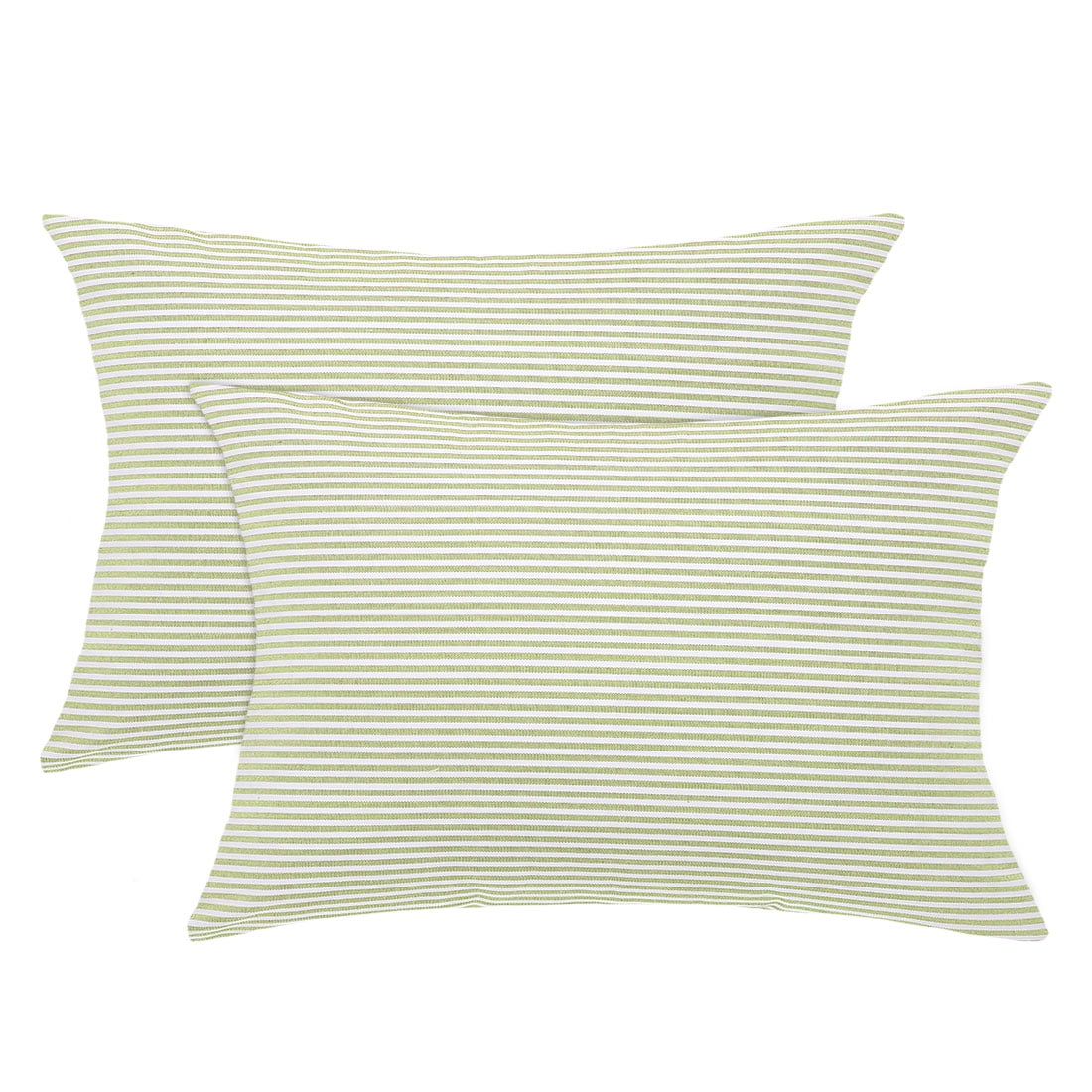 Unique Bargains Canvas Decorative Throw Pillow Cover 2-Pack Green and White 12" x 20"