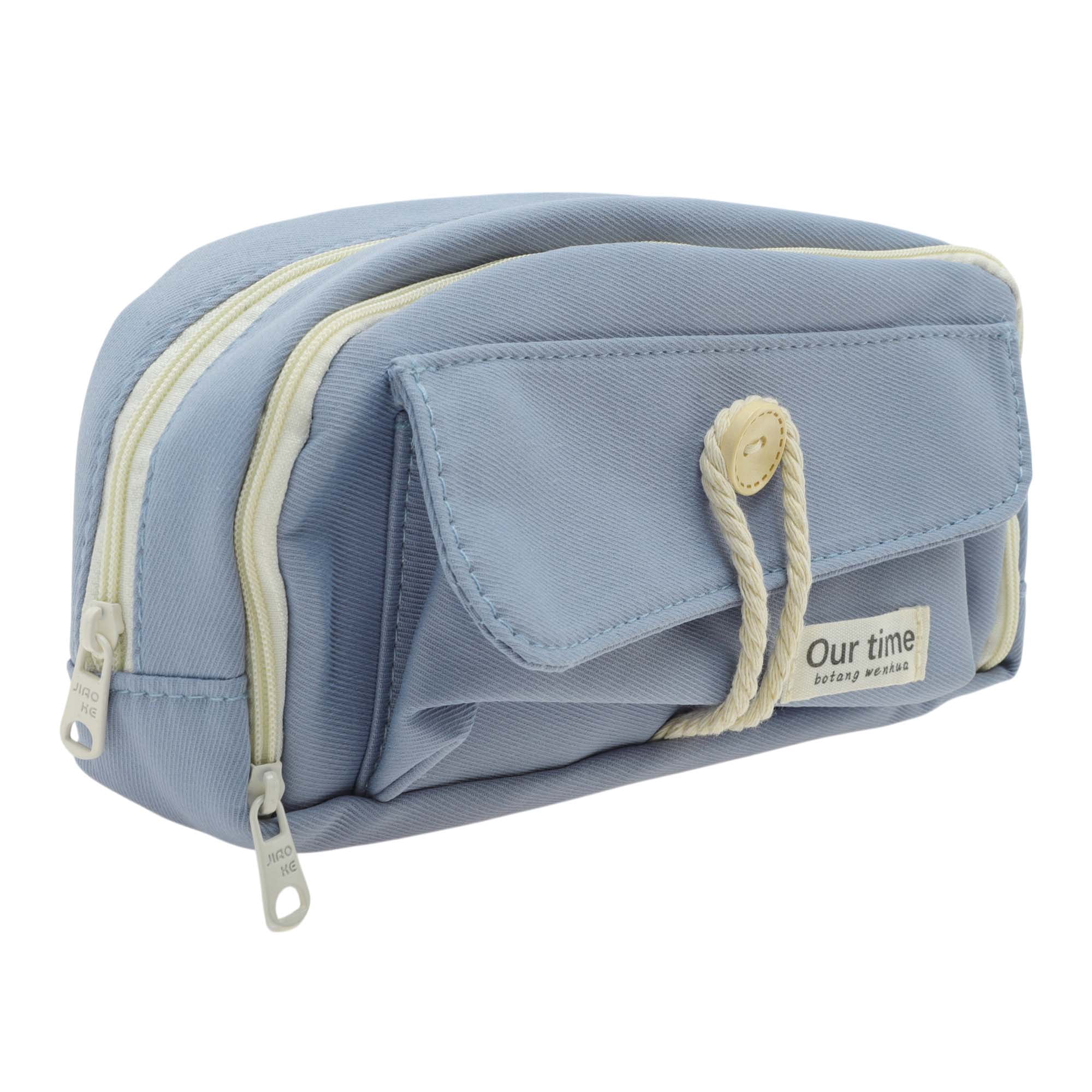 Unique Bargains Canvas Pencil Case, Large Capacity Pen Pouch, Aesthetic Organizer Blue