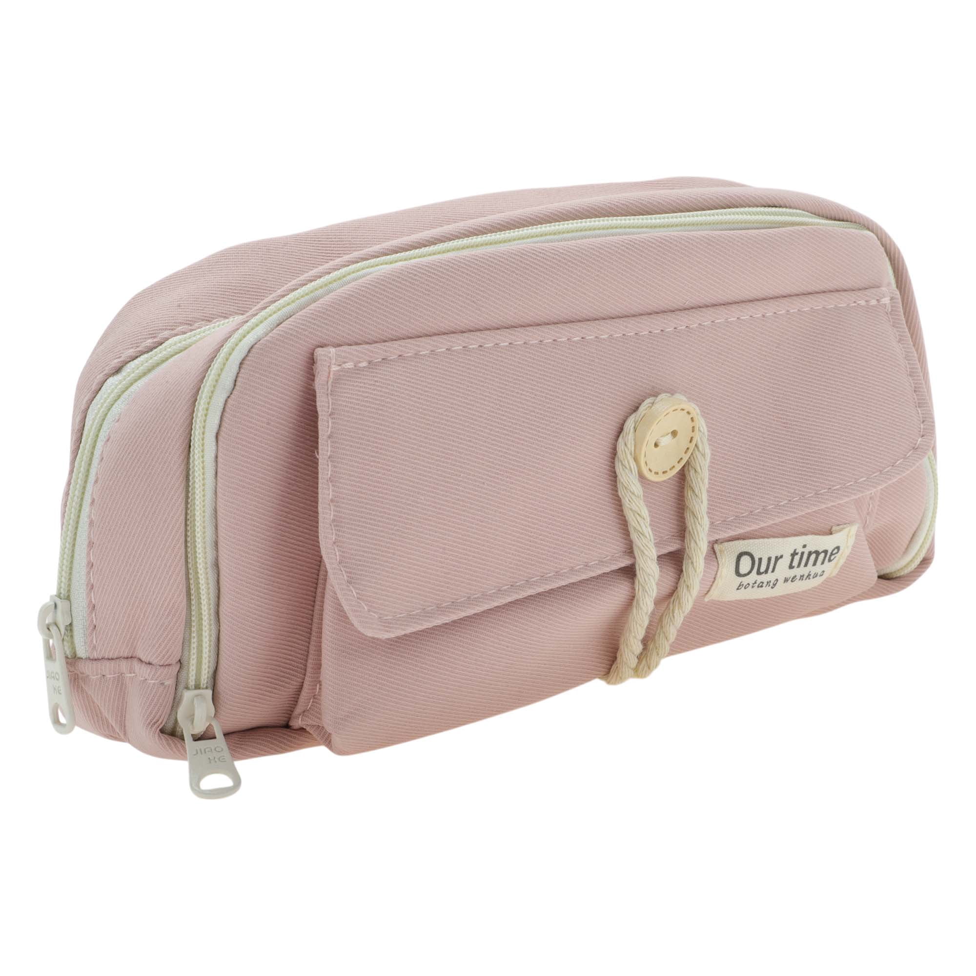 Unique Bargains Canvas Pencil Case, Large Capacity Pen Pouch, Aesthetic Organizer Pink