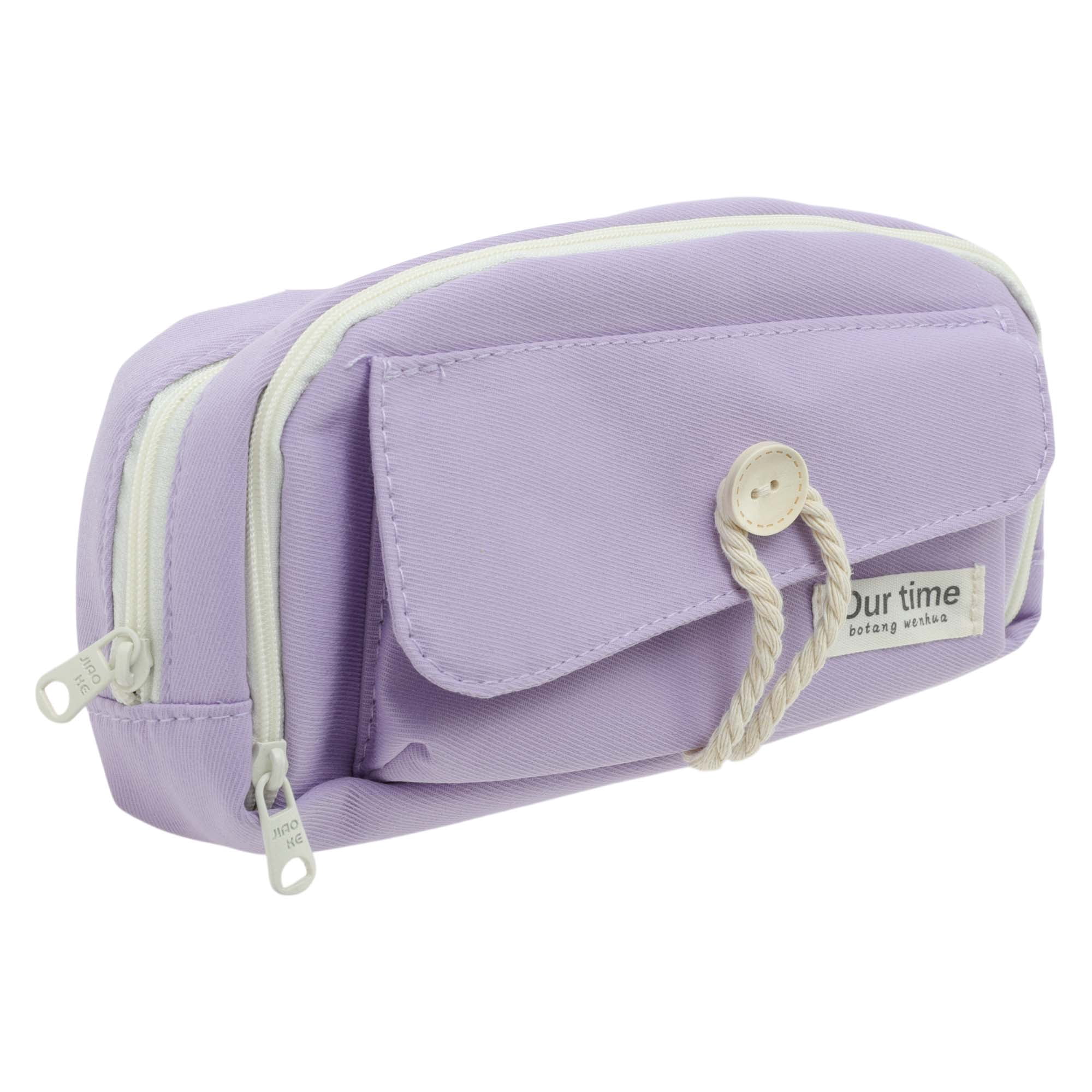 Unique Bargains Canvas Pencil Case, Large Capacity Pen Pouch, Aesthetic Organizer Purple