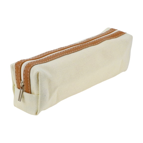 Unique Bargains Canvas Pencil Pouch Portable Bag Beige