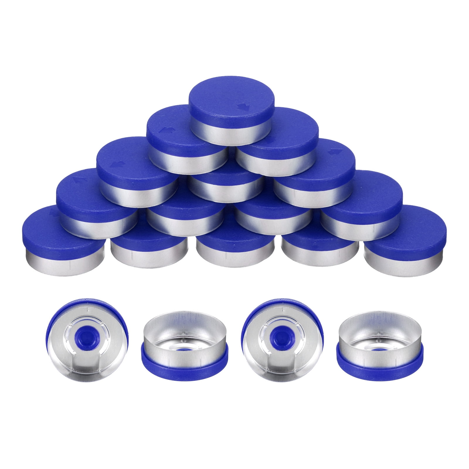 Unique Bargains 200pcs Caps Burr-Free Aluminum Plastic Vial Covers Blue/Silver