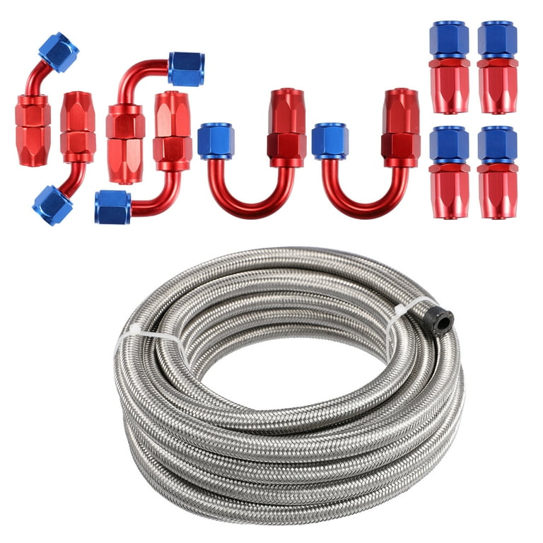 Unique Bargains Car 20ft 6AN 3/8 Universal CPE Braided Oil Fuel Line Hose Kit Stainless Steel Silver Tone