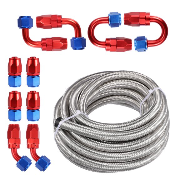 Unique Bargains Car 20ft 8AN 1/2" Universal Braided Oil Fuel Line Hose Kit CPE Oil Gas Stainless Steel Filler Feed Hose