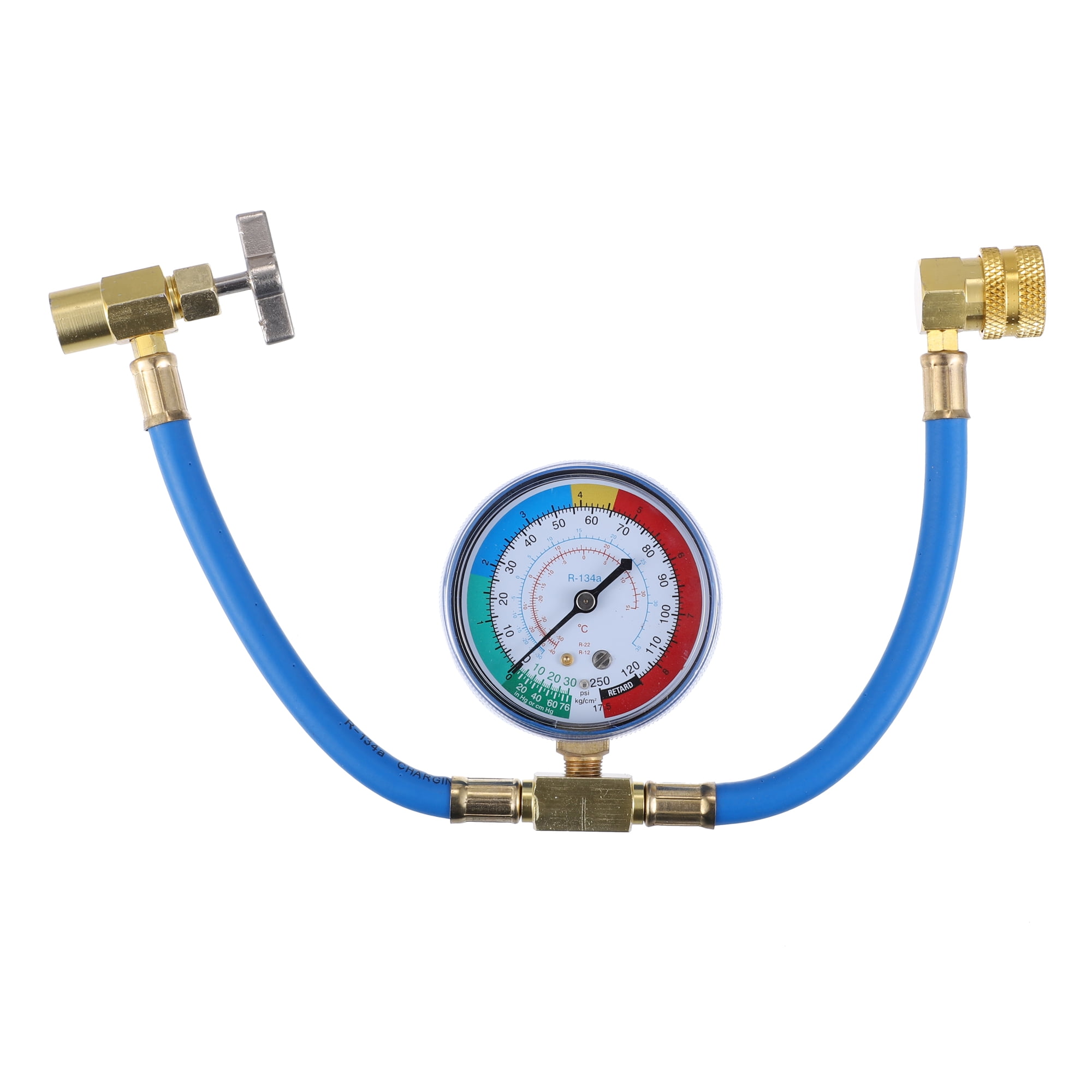 Unique Bargains Car AC Refrigerant Charge Hose with Pressure Gauge Can