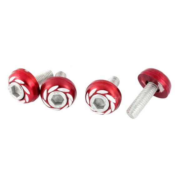 Unique Bargains Car Auto 6mm Dia Metal License Plate Frame Bolts Screws Red 4 Pcs