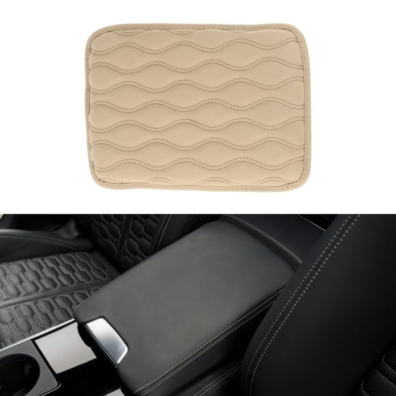 Unique Bargains Car Center Console Cover Car Armrest Cover  11.81"x8.27"x0.79" Beige PU Leather