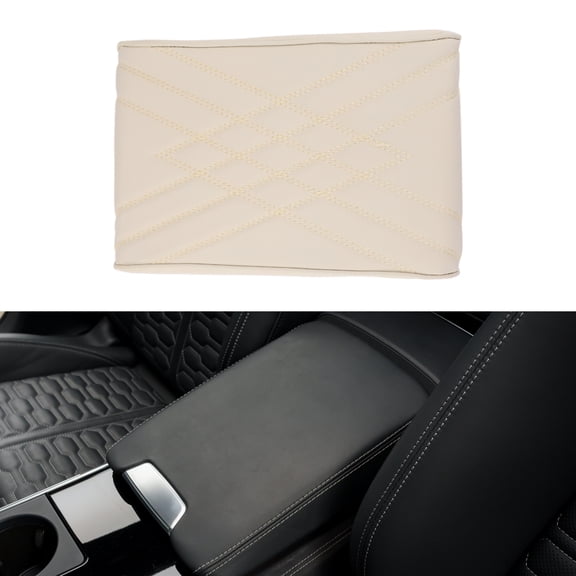Unique Bargains Car Center Console Cover Car Armrest Cover 12.2"x7.87"x1.97" Beige Nappa Leather, Sponge Double W Pattern