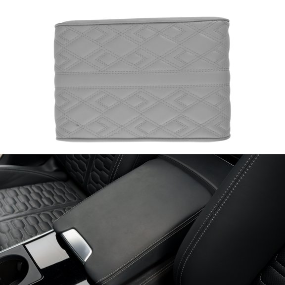 Unique Bargains Car Center Console Cover Car Armrest Cover 12.2"x7.87"x1.97" Gray Nappa Leather, Memory Foam Diamond Pattern