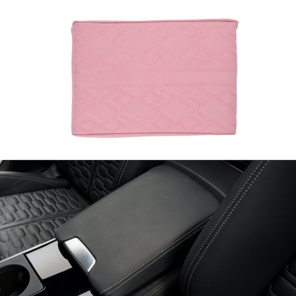 Unique Bargains Car Center Console Cover Car Armrest Cover 12.2"x7.87"x1.97" Pink Nappa Leather, Memory Foam Diamond Pattern