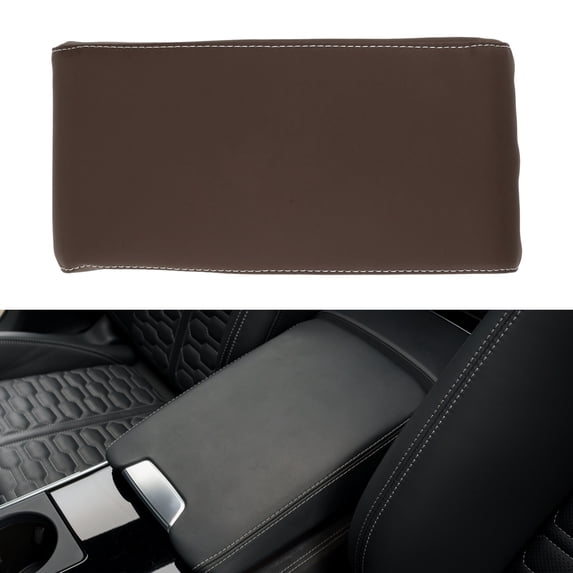 Unique Bargains Car Center Console Cover Car Armrest Cover 12.6"x6.3"x1.97" Dark Brown Nappa Leather, Memory Foam