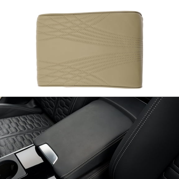 Unique Bargains Car Center Console Cover Car Armrest Cover 12.6"x8.66"x1.97" Beige Napa Leather
