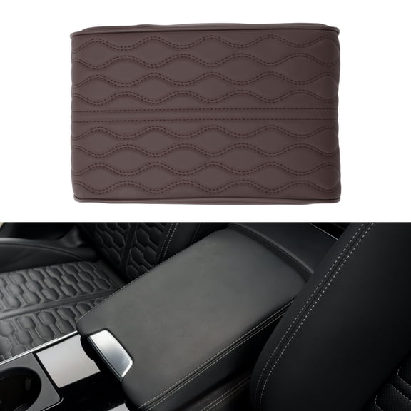 Unique Bargains Car Center Console Cover Car Armrest Cover 12.6"x8.66"x1.97" Dark Brown Napa Leather