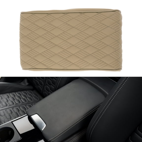 Unique Bargains Car Center Console Cover Car Armrest Cover 12.60"x6.30"x1.97" Beige Napa Leather