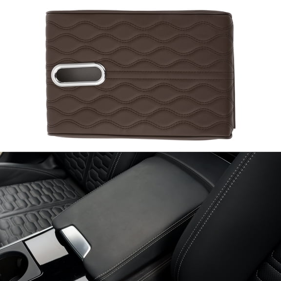 Unique Bargains Car Center Console Cover Car Armrest Cover Multifunctional 12.60"x8.66"x1.97" Dark Brown Napa Leather