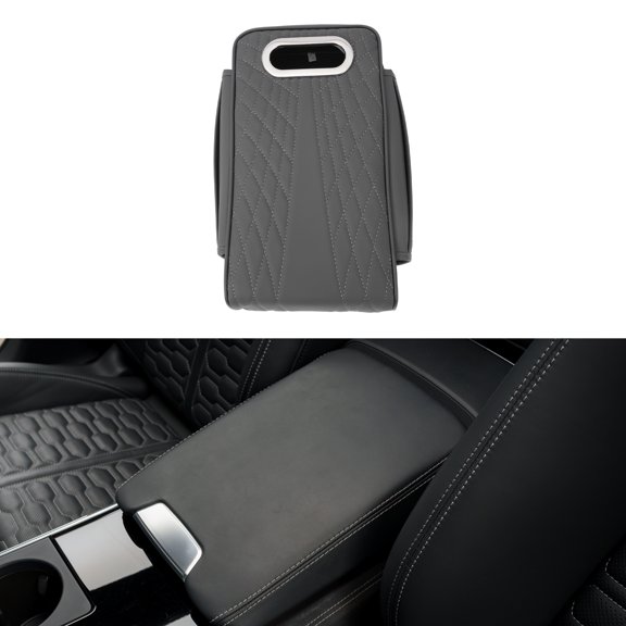 Unique Bargains Car Center Console Cover Car Armrest Cover Multifunctional 13.39"x7.09"x2.36" Gray Napa Leather