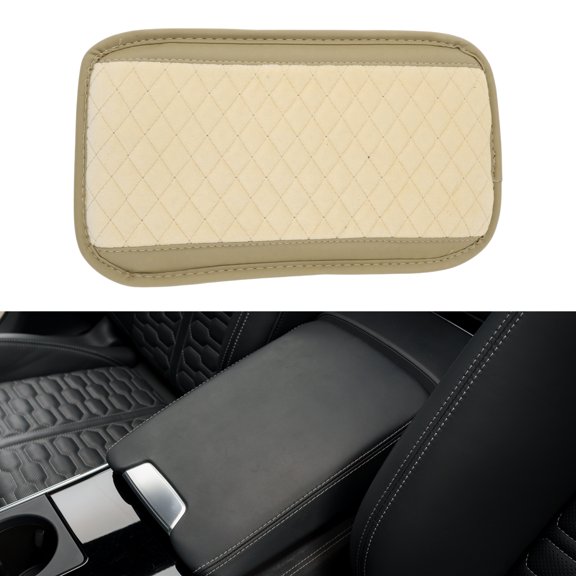 Unique Bargains Car Center Console Cover Car Armrest Cover with Storage Bag 12.20"x7.09"x0.79" Beige Faux Leather