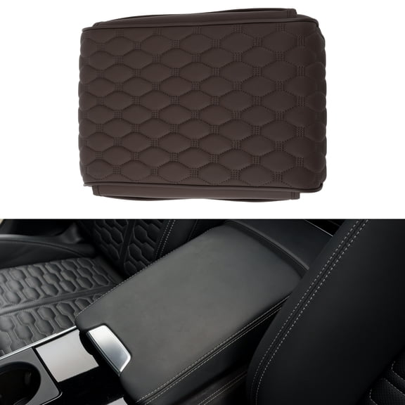 Unique Bargains Car Center Console Cover Car Armrest Cover with Storage Bag 12.60"x8.66"x1.97" Dark Brown Napa Leather
