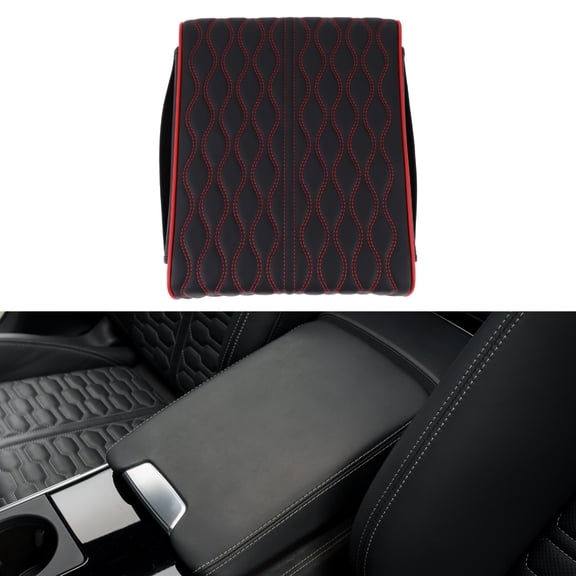 Unique Bargains Car Center Console Cover Car Armrest Cover with Storage Bag 14.17"x11.02"x2.56" Black Leather, Memory Foam