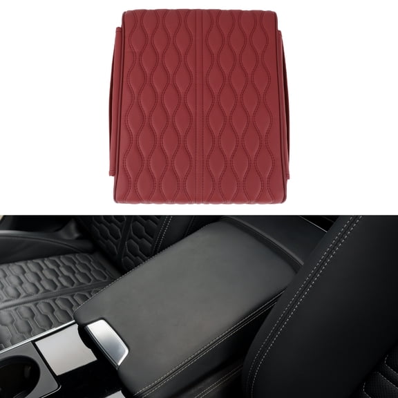 Unique Bargains Car Center Console Cover Car Armrest Cover with Storage Bag 14.17"x11.02"x2.56" Red Leather, Memory Foam