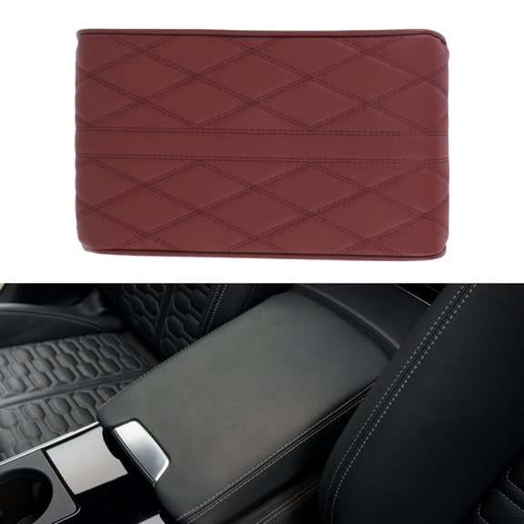 Unique Bargains Car Center Console Cover Center Console Cushion 12.6"x6.69"x1.97" Dark Red Nappa Leather
