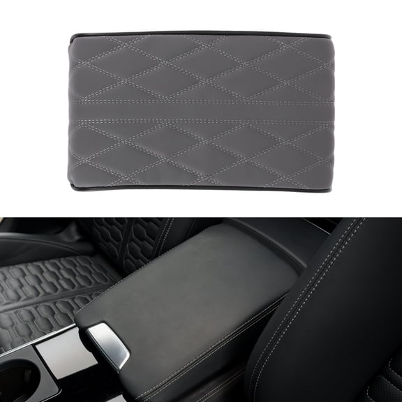 Unique Bargains Car Center Console Cover Center Console Cushion 12.6"x6.69"x1.97" Gray Nappa Leather