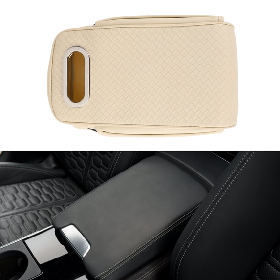 Unique Bargains Car Center Console Cover Center Console Cushion with Tissue Box and Storage Bag 12.99"x6.69"x3.15" Beige Nappa Leather