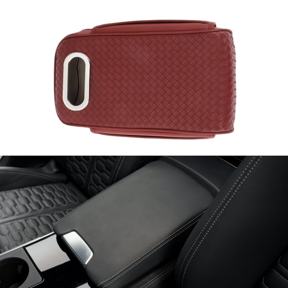 Unique Bargains Car Center Console Cover Center Console Cushion with Tissue Box and Storage Bag 12.99"x6.69"x3.15" Red Nappa Leather