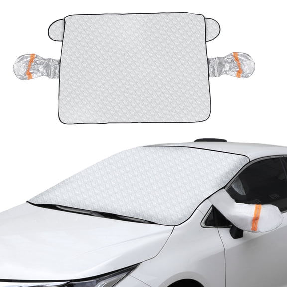 Unique Bargains Car Cover Front Windshield for Sedan/Hatchback for SUV Small Aluminum Film 66.9inch 2Reflective Strips Outdoor Waterproof Protection Cover Silver Tone