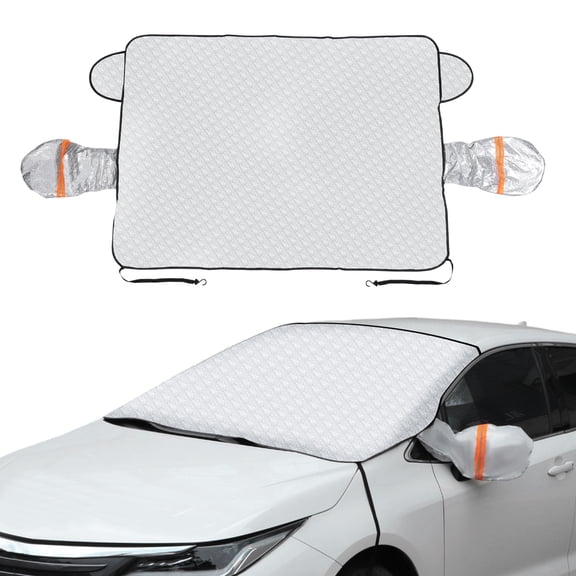 Unique Bargains Car Cover Front Windshield for Sedan/Hatchback Large Aluminum Film 63inch 2Reflective Strips Outdoor Waterproof Protection Cover