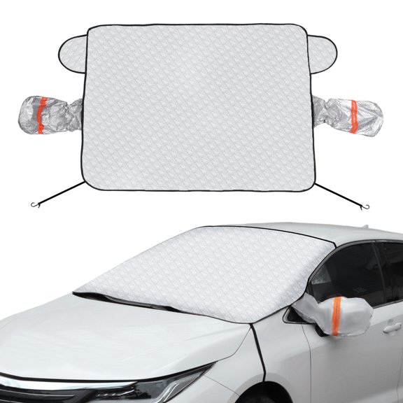 Unique Bargains Car Cover Front Windshield for Sedan/Hatchback Small Aluminum Film 57.9inch 2Reflective Strips Outdoor Waterproof Protection Cover
