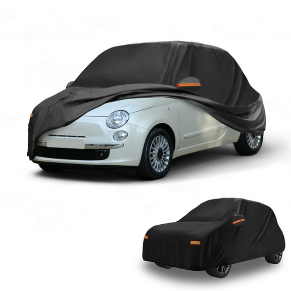 Unique Bargains All-Weather Waterproof Car Cover - UV-Resistant Outdoor Full Exterior Protection Black with Right Side Zipper Black for Fiat 500 2007-2022