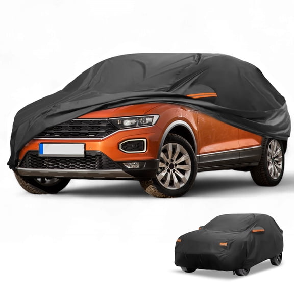 Unique Bargains Car Cover Waterproof All Weather Sun Rain Protection Full Exterior Cover for Volkswagen T-Roc 210D-PU Black with Reflective Strips