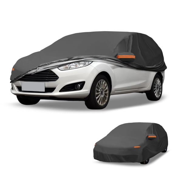 Unique Bargains All-Weather Waterproof Car Cover - UV-Resistant Outdoor Full Exterior Protection Black with Right Side Zipper Black for Ford Fiesta Sedan 2008-2022
