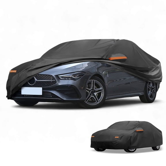 Unique Bargains Car Cover Waterproof All Weather Automotive Outdoor Anti-UV Full Exterior Cover for Mercedes-Benz CLA 2013-2024 190T-PU Black with Reflective Strips