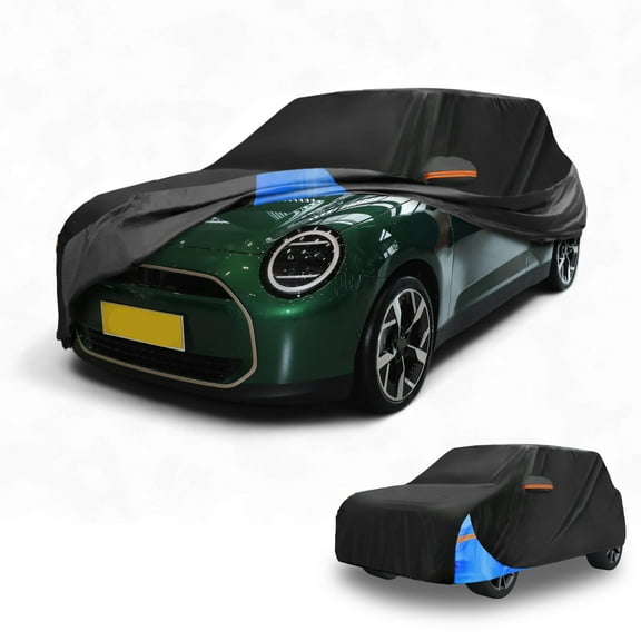 Unique Bargains Car Cover Waterproof All Weather Automotive Outdoor Anti-UV Sun Rain Protection Full Exterior Cover for BMW Mini Cooper 2002-2021 210D-PU Black Blue with Reflective Strip