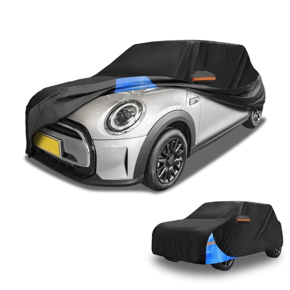 Unique Bargains Car Cover Waterproof All Weather Automotive Outdoor Anti-UV Sun Rain Protection Full Exterior Cover for BMW Mini Cooper 2014-2024 210D-PU Black Blue with Reflective Strip