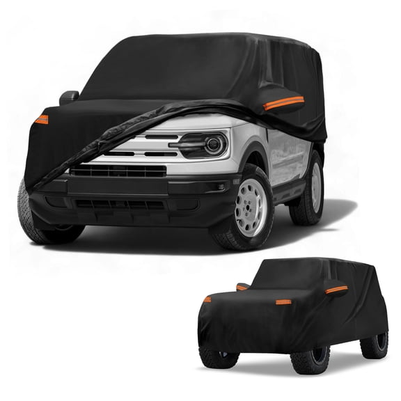 Car Cover Waterproof All Weather Automotive Outdoor Anti-UV Sun Rain Protection Full Exterior Cover with Reflective Strips Black for Ford Bronco Sport