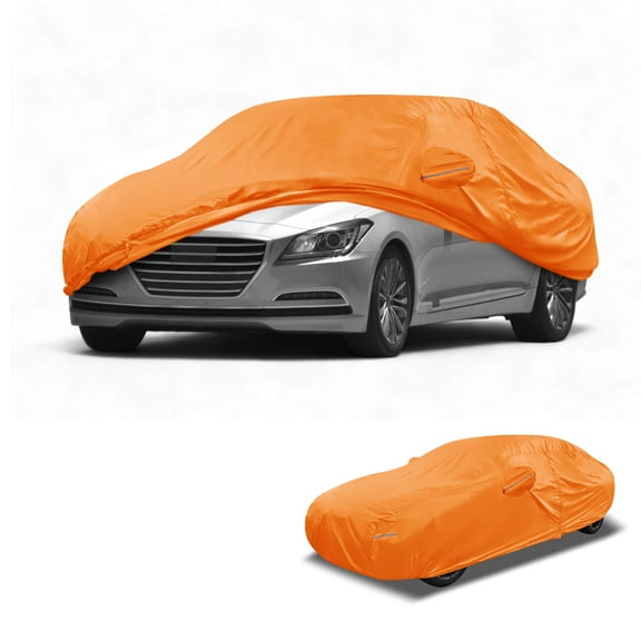 Unique Bargains Car Cover Waterproof All Weather Automotive Outdoor Anti-UV Sun Rain Protection Full Exterior Cover for Genesis G80 210D-PU Orange with Reflective Strips