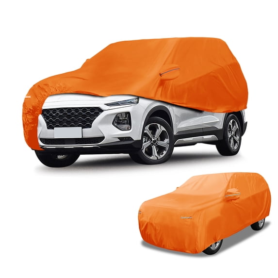 Unique Bargains Car Cover Waterproof All Weather Automotive Outdoor Anti-UV Sun Rain Protection Full Exterior Cover for Hyundai Santa Fe Aluminum Film Orange with Reflective Strips