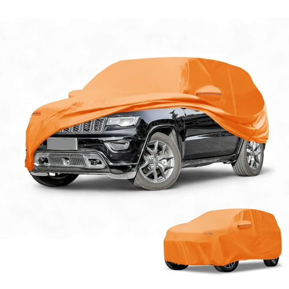 Unique Bargains Car Cover Waterproof All Weather Automotive Outdoor Anti-UV Sun Rain Protection Full Exterior Cover for Jeep Grand Cherokee 2002-2023 Cotton Orange with Reflective Strips