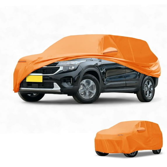 Unique Bargains Car Cover Waterproof All Weather Automotive Outdoor Anti-UV Sun Rain Protection Full Exterior Cover for Kia Seltos 210D-PU Orange with Reflective Strips