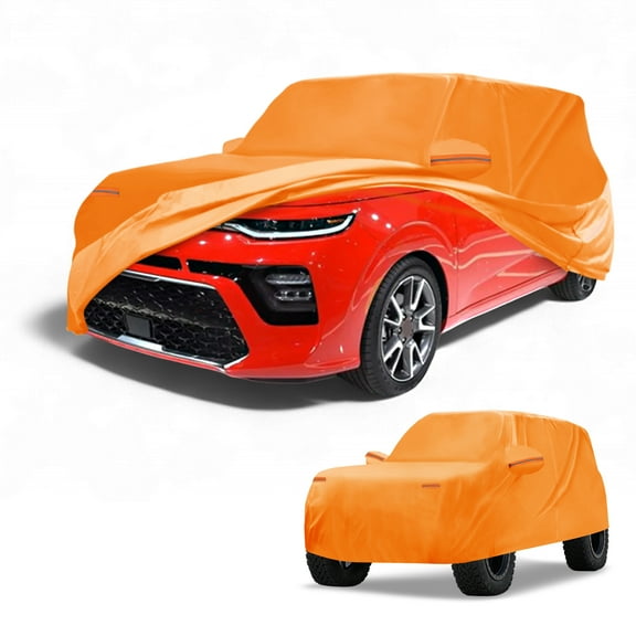 Unique Bargains Car Cover Waterproof All Weather Automotive Outdoor Anti-UV Sun Rain Protection Full Exterior Cover for Kia Soul 210D-PU Orange with Reflective Strips