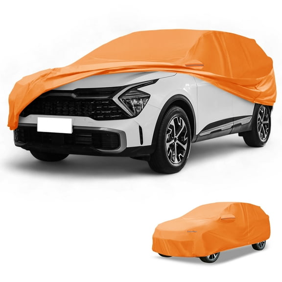 Unique Bargains Car Cover Waterproof All Weather Automotive Outdoor Anti-UV Sun Rain Protection Full Exterior Cover for Kia Sportage 210D-PU Orange with Reflective Strips