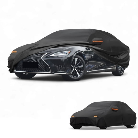 Car Cover Waterproof All Weather Automotive Outdoor Anti-UV Sun Rain Protection Full Exterior Cover with Reflective Strips Black for Lexus LS Sedan
