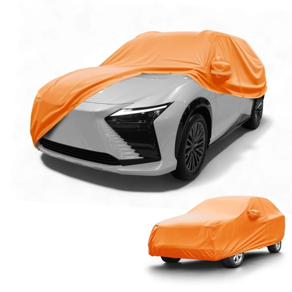 Unique Bargains Car Cover Waterproof All Weather Automotive Outdoor Anti-UV Sun Rain Protection Full Exterior Cover for Lexus RZ Aluminum Film Cotton Orange with Reflective Strips