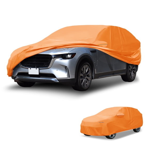 Unique Bargains Car Cover Waterproof All Weather Automotive Outdoor Anti-UV Sun Rain Protection Full Exterior Cover for Mazda CX-9 Aluminum Film Cotton Orange with Reflective Strips