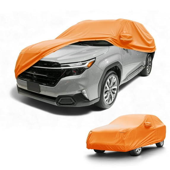 Unique Bargains Car Cover Waterproof All Weather Automotive Outdoor Anti-UV Sun Rain Protection Full Exterior Cover for Subaru Forester Aluminum Film Cotton Orange with Reflective Strips